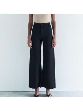 ZARA The Marine Straight High Rise Wide Leg Jeans Black 30